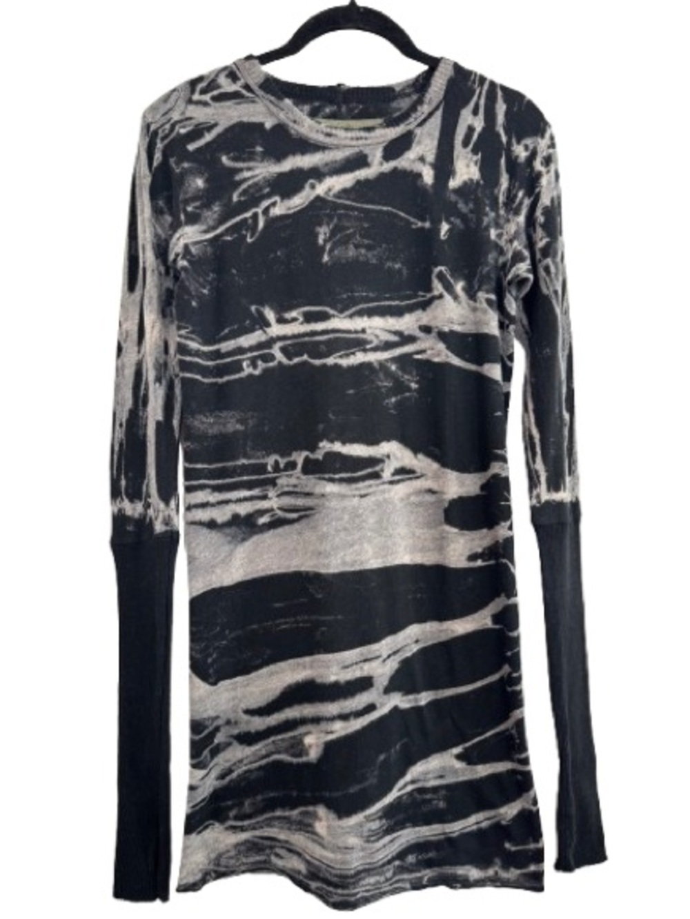 Enza Costa Cashmere Cotton Long Sleeve Tie Dye T-Shirt Tunic Top Black